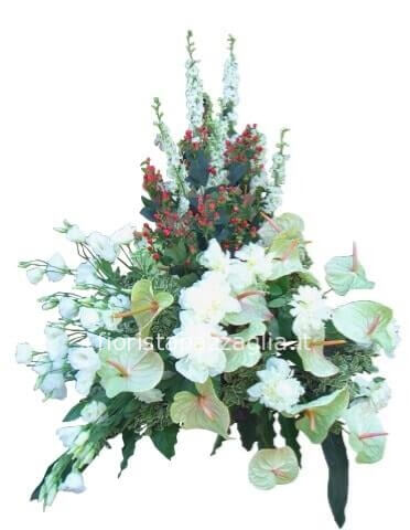 composizione in ciotola e spugna frontale ed a con fiori disponibili freschi e colore da concordare
